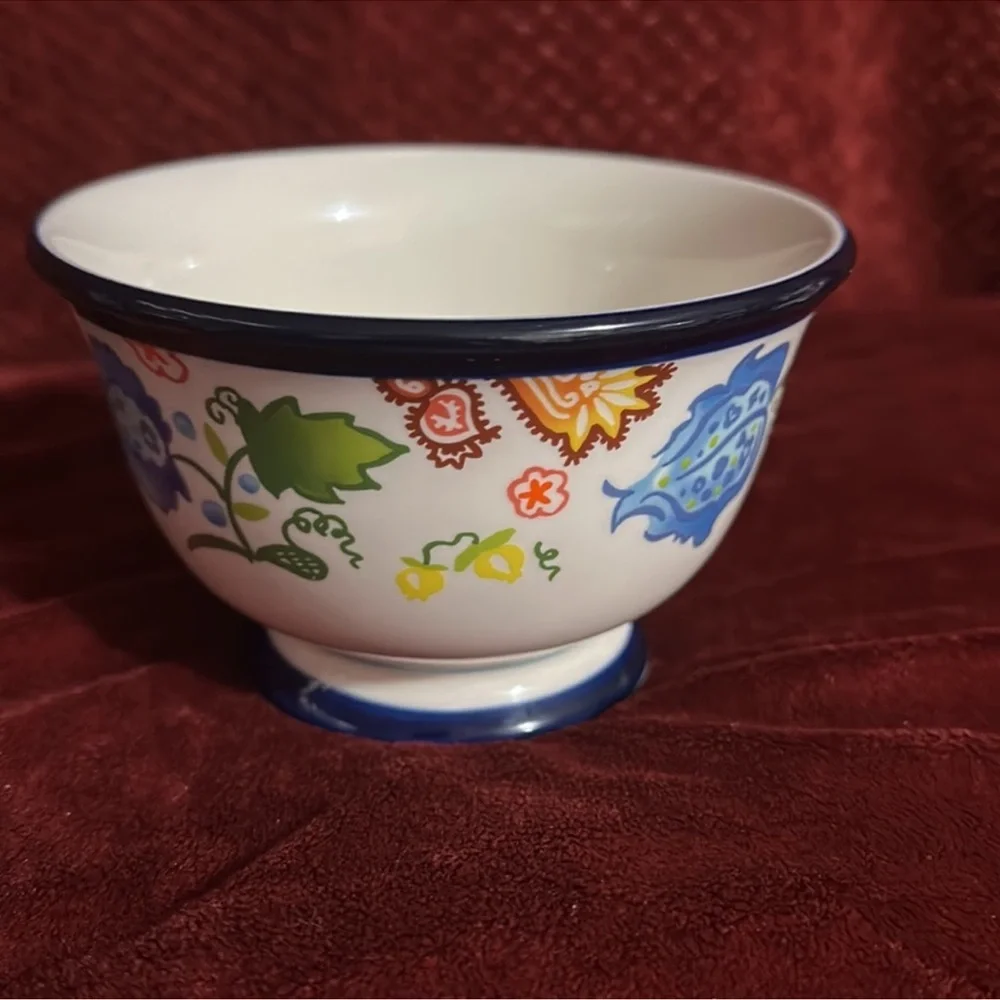 Threshold Carnigan Field Stoneware Cereal Bowl 5.5" x 3.5". Dk Blue Green Red - Picture 5 of 8